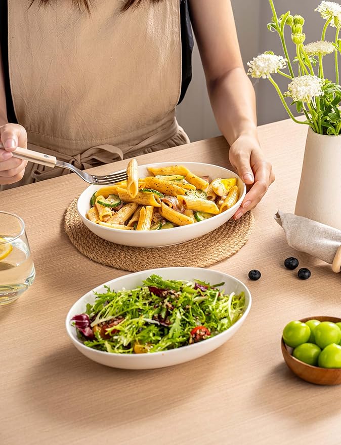 Gacoree 8" Oval Small Serving Bowls Set of 4, 24 oz White Ceramic Oval Bowls for Food, Small Serving Dish for Salad, Pasta, Side Dishes, Fruit, Snacks, Microwave Dishwasher Oven Safe