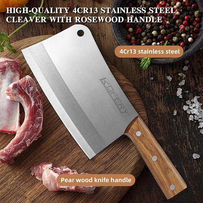 KOFERY 7.3" Carbon Steel Meat Cleaver for Heavy Duty Bone Chopping