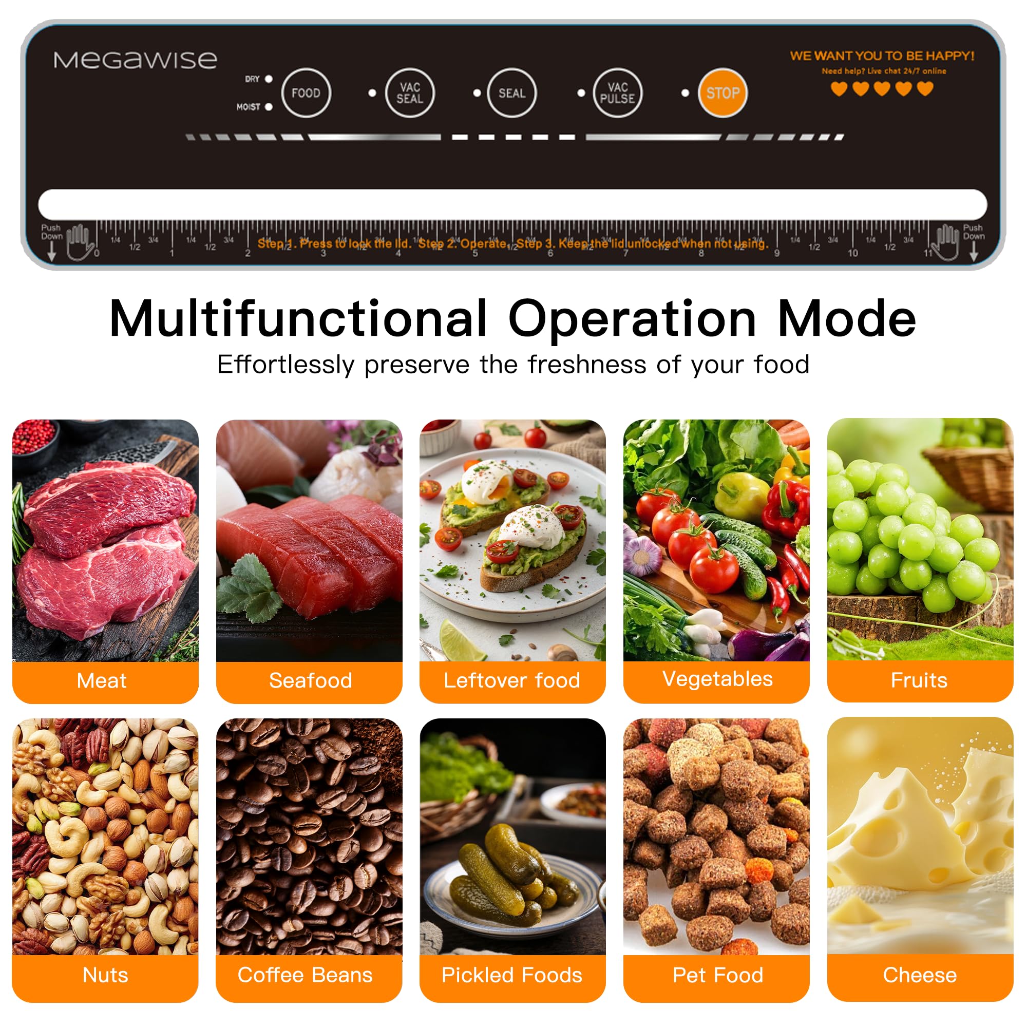 MegaWise Powerful and Compact Vacuum Sealer Machine One-Touch Automatic Food Sealer