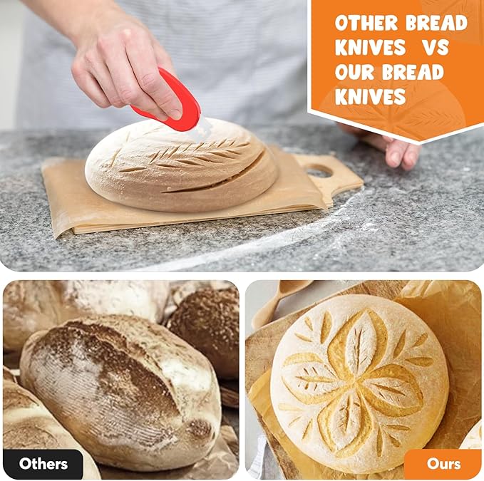 NeoRov Extractable & Magnetic Bread Lame Dough Scoring Tool - Professional Sourdough Scoring Tool - Sourdough Bread Baking & Bread Scoring Tool - Scoring Patterns booklet & 5 Razor Blades (Red)