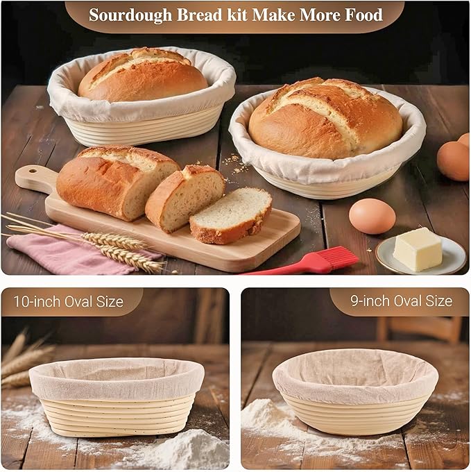 HopeSpark Banneton Sourdough Proofing Basket Kit, 9" Round and 10" Oval Proofing Basket with Liners & Covers, Bread Baking Supplies for Home or Professional Bakers Baking