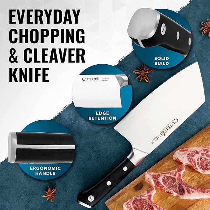 Cutluxe Meat Cleaver Knife, 7" Heavy Cleaver Butcher Knife – German Steel