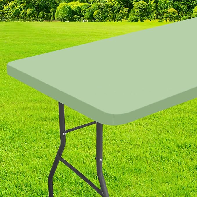homing Rectangle Table Cloth Cover, Water-Resistant Polyester Elastic Fitted Tablecloth, Fits for 6 Foot Folding Tables, Washable Table Protector for Picnic, Camping, Outdoor (Green, 30" x 72")