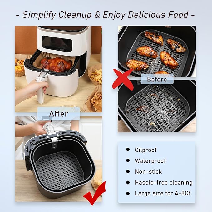 Air Fryer Liners Disposable,8 Inch 200PCS Square Parchment Paper For Baking