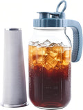 GMAEURL Mason Jar Pitcher With Stainless Steel Filter 64 OZ Wide Mouth Cold Brew Coffee Maker 2 Quart Glass water pitcher with lid Half Gallon Cold hot Tea maker For Lemonade Milk Juice Refrigerator