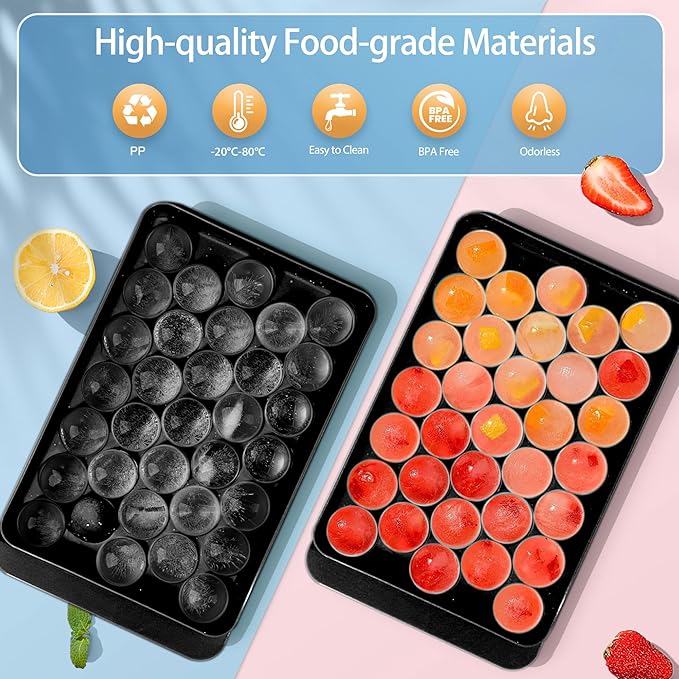 WIBIMEN Ice Cube Tray with Lid and Bin, 1" Round Ice Trays for Freezer