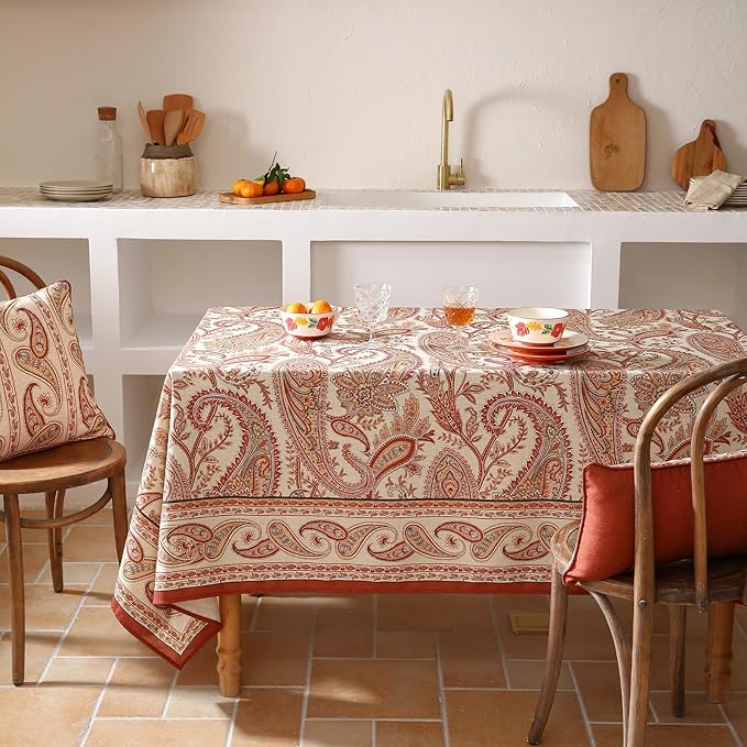 ISAENNE Designer Vintage Linen Rectangular Tablecloth,94"x63"-Chauffrey D