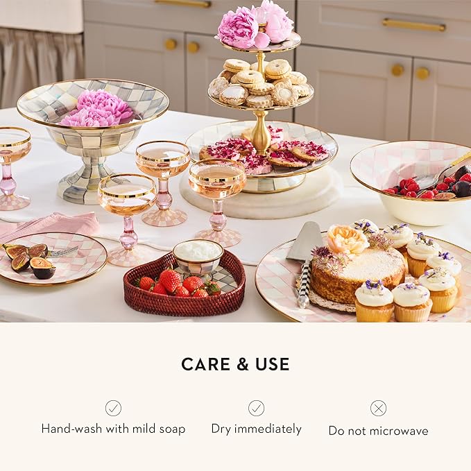 MACKENZIE-CHILDS Enamel Serving Platter, Pink-and-White Rosy Check
