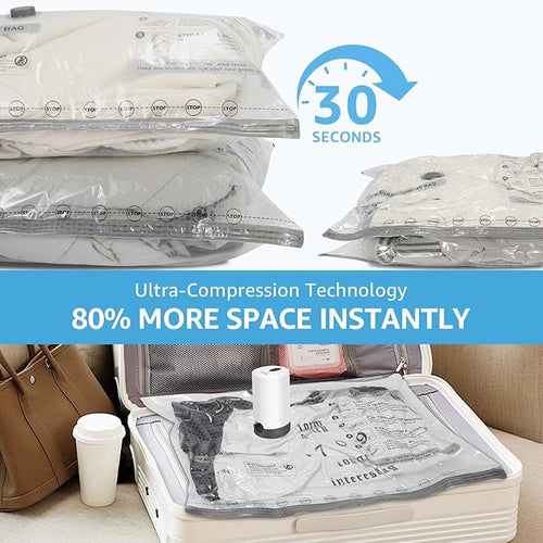 15+1 Packs Vacuum Bags for Travel with Rechargeable Pump, 3 Sizes Vacuum Seal Bags for Clothing, Compression Vacuum Travel Bags for Luggage, Vacuum Packing Bags for Closet Organization