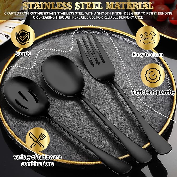 ZLMTZDJD 36-Piece Stainless Steel Serving Utensil Set – Complete Buffet Essentials with Spoons, Forks, Tongs, Ladle & More. Perfect for Wedding, Holiday, Catering, and Family Gatherings (Black)