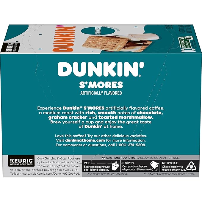 Dunkin’ S’mores Artificially Flavored Coffee, Keurig K-Cup Pods, 60 Count