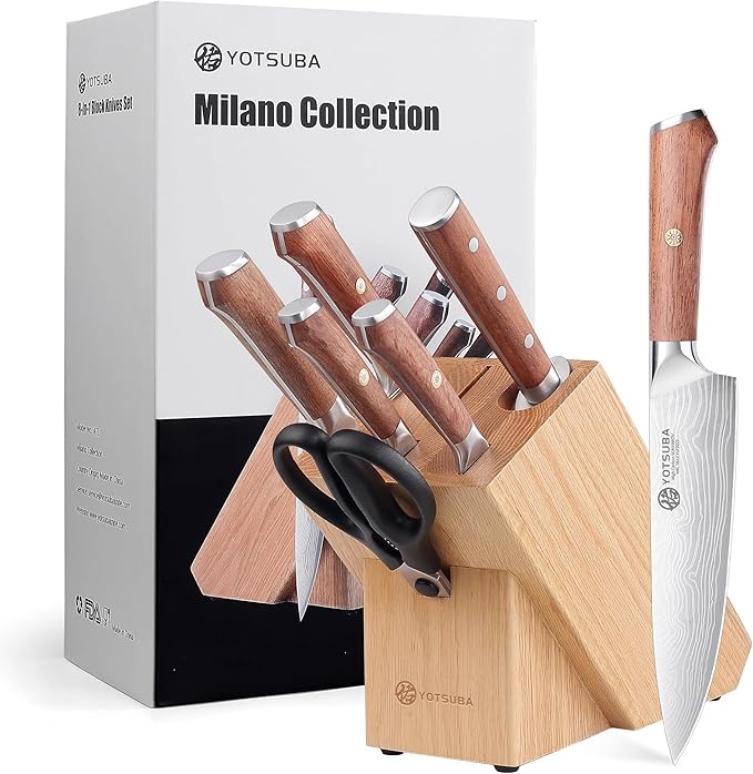 YOTSUBA 8 PCS Japanese Kitchen Knife Set with Block, Ultra Sharp Knives Set