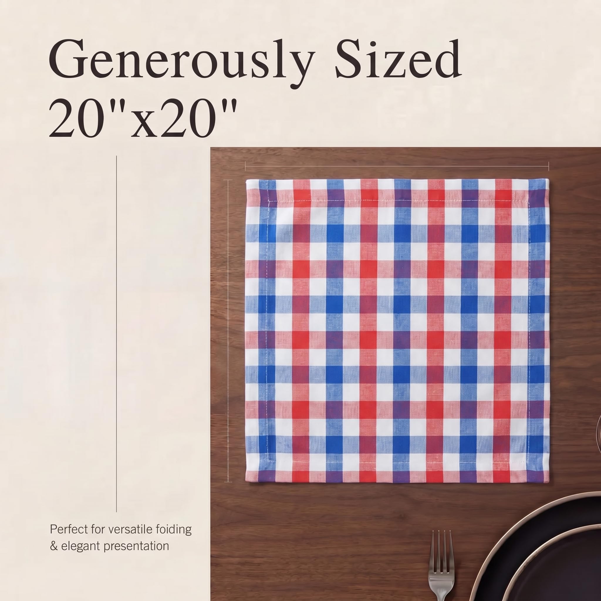 Urban Villa Cloth Napkins July4th 20x20 (Set of 12) Red/Blue