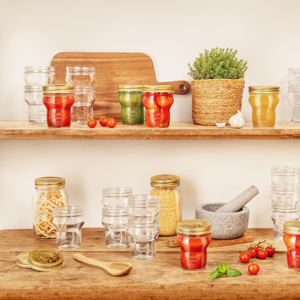 Bormioli Rocco Quattro Stagioni Stacking Jar, 9.25oz - ClearGold, Set of 12