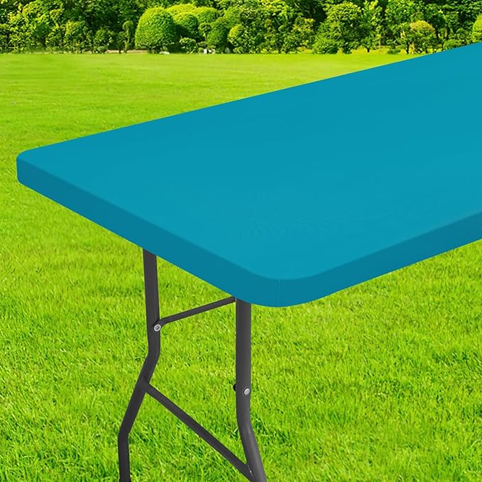 homing Rectangle Table Cloth Cover, Water-Resistant Polyester Elastic Fitted Tablecloth, Fits for 5 Foot Folding Tables, Washable Table Protector for Picnic, Camping, Outdoor (Teal, 36" x 60")