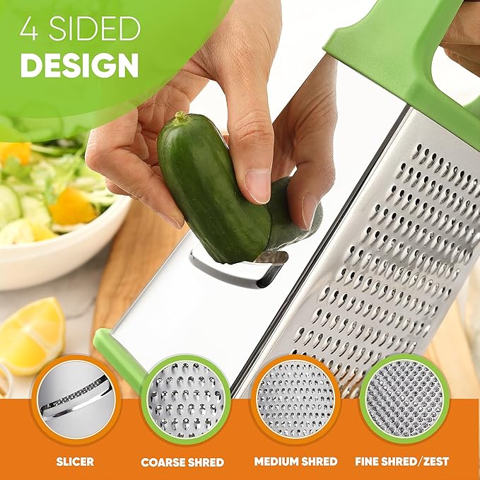 Spring Chef Stainless Steel XL Cheese Grater for Kitchen, Green
