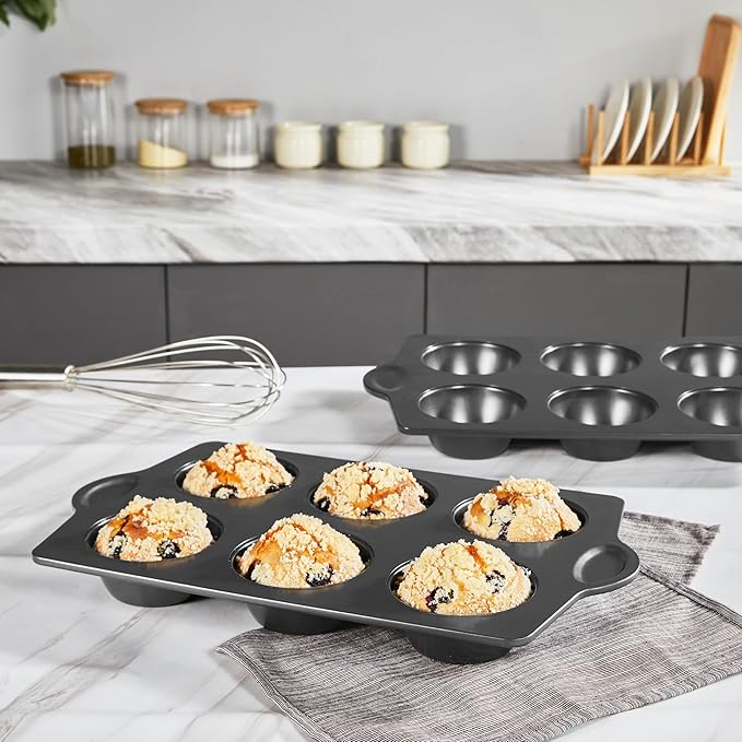 HONGBAKE Nonstick Jumbo Muffin Pan, 2 Pack Large Cupcake Tin with 120pcs Muffin Liners, Cup Cake Tray for Baking, 3.5dia, 6 Cup, Premium, Extra Thick