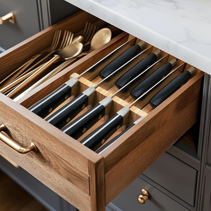 Utoplike Knife Drawer Organizer, Bamboo Knives Block for Kitchen Drawers