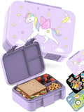 BEARFOOT Kids Lunch Box with Compartments – Compact & Lightweight | Leak-Proof, BPA-Free, Dishwasher Safe | Hand-Drawn Design for Preschool, School, Travel (Unicorn Purple, 2.75 Cups)