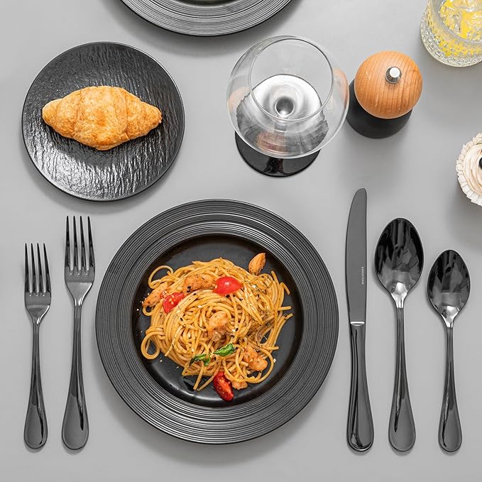 18/10 Stainless Steel Silverware Set for 12, 60 Piece Black Flatware Set