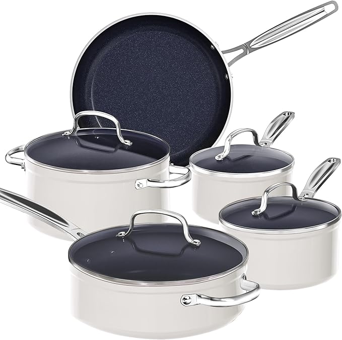 Nuwave 9pc Cookware Set Healthy Duralon Blue Ceramic Nonstick Coated