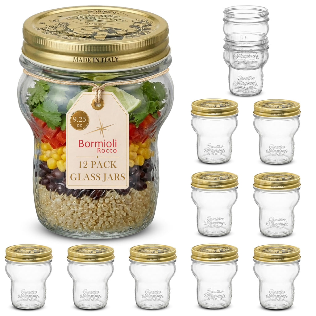 Bormioli Rocco Quattro Stagioni Stacking Jar, 9.25oz - ClearGold, Set of 12