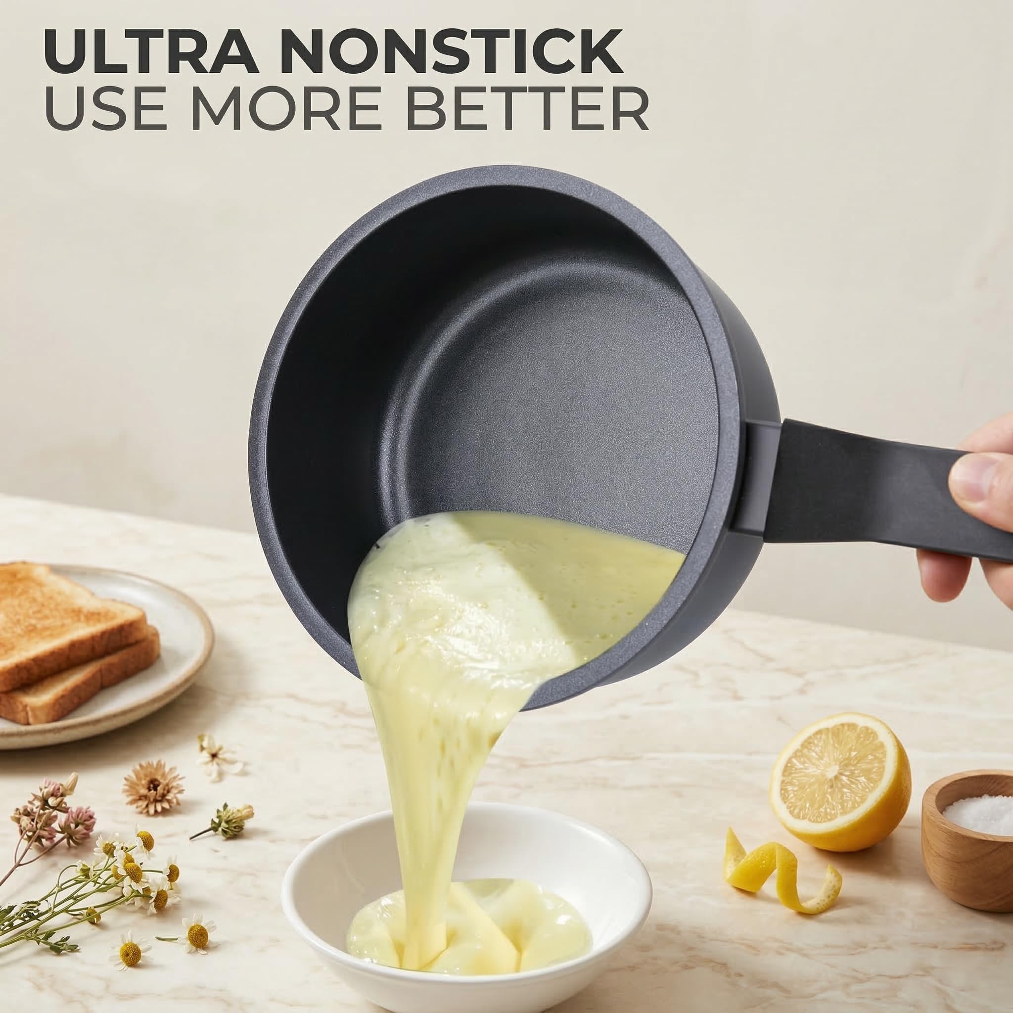 Legacy Culinaryware Nonstick Sauce Pan with Lid,1.5QT small pot, PFOA Free,Kitchen Pots Induction Pot,Cream