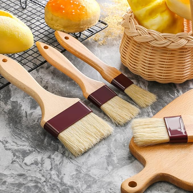 Boao 4 Pcs Pastry Brush, Natural Bristle Basting Brush for Cooking and Baking, BBQ Brushes for Butter, Baster, Oil, Egg, Sauce, Turkey, Grilling, Marinade and Kitchen Food(1, 1.5, 2, 3 Inch)