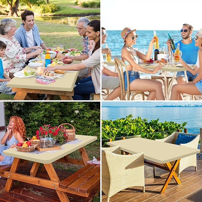 homing Rectangle Table Cloth Cover, Water-Resistant Polyester Elastic Fitted Tablecloth, Fits for 5 Foot Folding Tables, Washable Table Protector for Picnic, Camping, Outdoor (Champagne, 36" x 60")