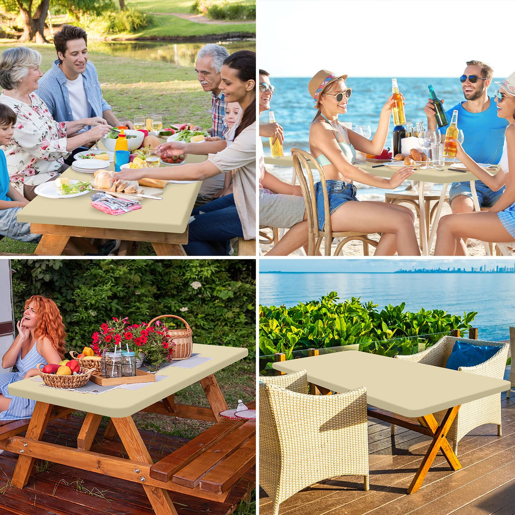 homing Rectangle Table Cloth Cover, Water-Resistant Polyester Elastic Fitted Tablecloth, Fits for 5 Foot Folding Tables, Washable Table Protector for Picnic, Camping, Outdoor (Champagne, 30" x 60")