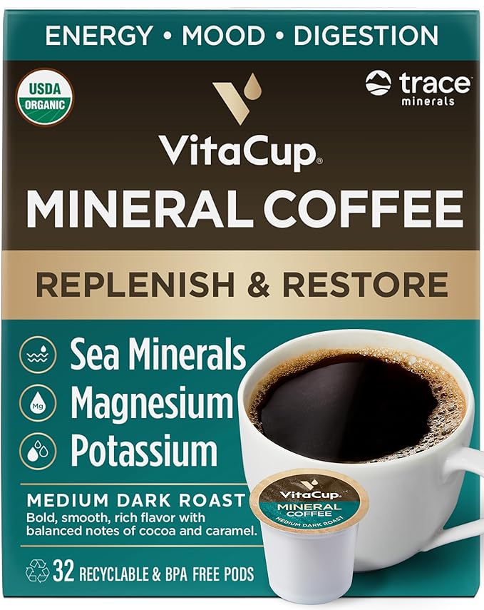 VitaCup Mineral Medium Dark Roast Coffee Pods with Electrolytes, 32ct