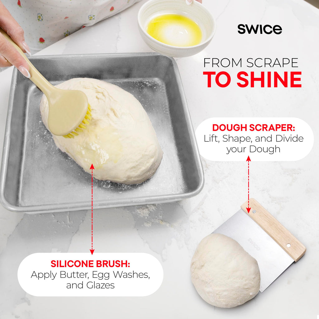 Swice Bread Proofing Basket, Round 9-Inch Banneton Sourdough Starter Kit with Lame, Dough Scraper, Linen Liner, and Basting Brush, Complete Bread Making Supplies and Tools