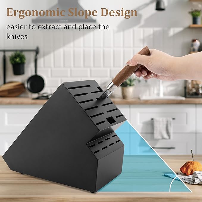 Knife Block for Kitchen Countertop - 20 Slot Universal Knife Holder with Acacia Wood, Large Knife Storage Organizer for Butcher Block, Knife Block Storage without Knives, Easy for Knife set