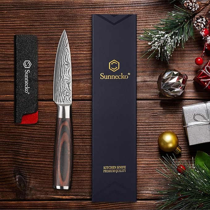 Sunnecko 3.5 Inch Paring Knife, Ultra Sharp High Carbon Steel Fruit Knife