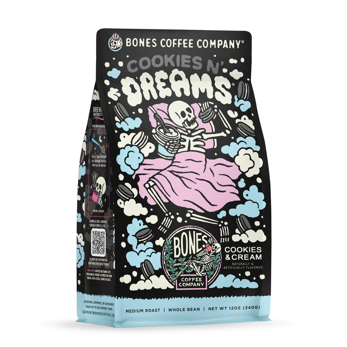 Bones Coffee Company Blueberry Blast Cake, Blueberry Pancakes Flavored Coffee, Medium Roast Low Acid Arabica Beans Compatible with Auto drip and French Press Coffee Maker, 12 Oz Whole Bean