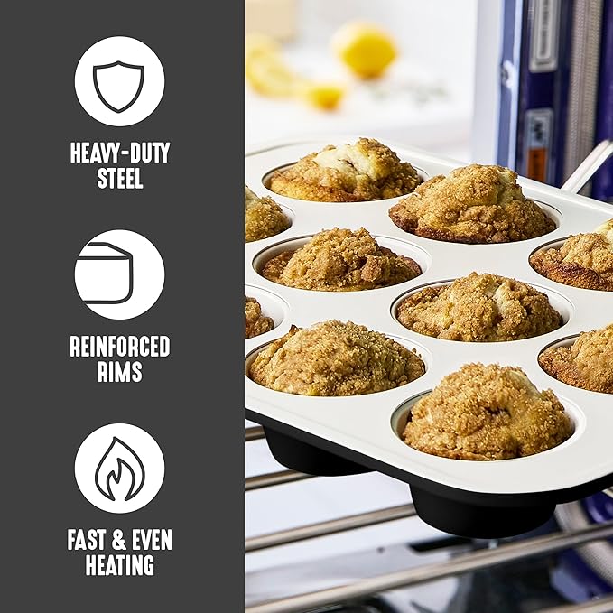 GreenLife 12 Cup Ceramic Nonstick Muffin Pan, Black