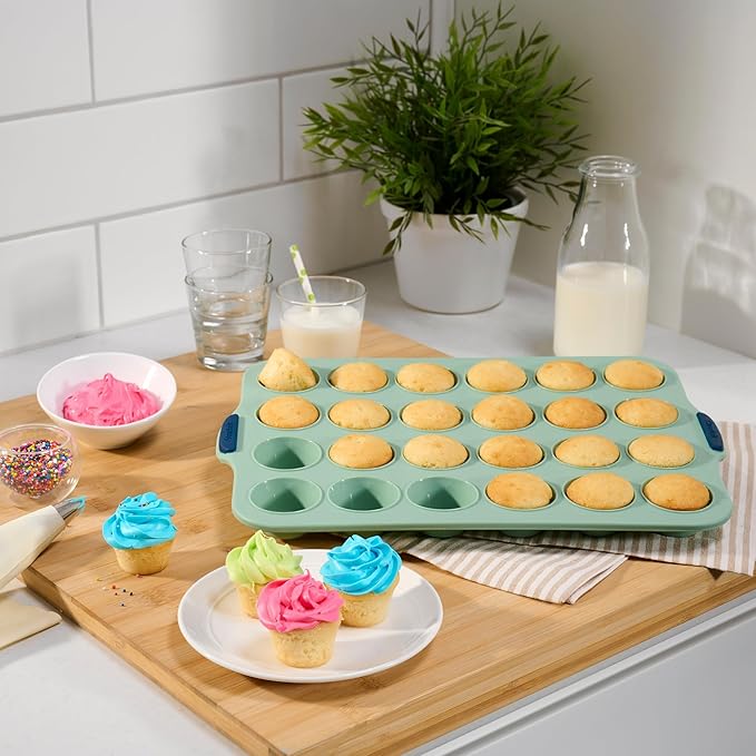 Starfrit 24-Cup Mini Muffin Pan, Silicone, Metal Frame, Green