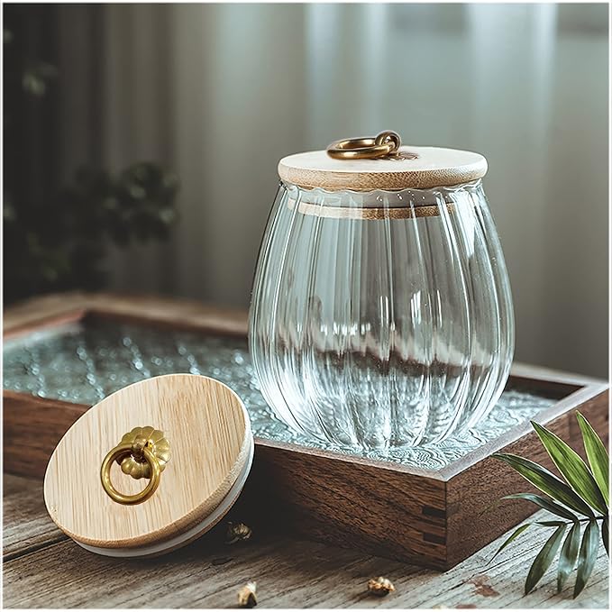 Glass Coffee Nuts Canister Airtight Jar with Bamboo Lid 54 FL OZ Large Oval