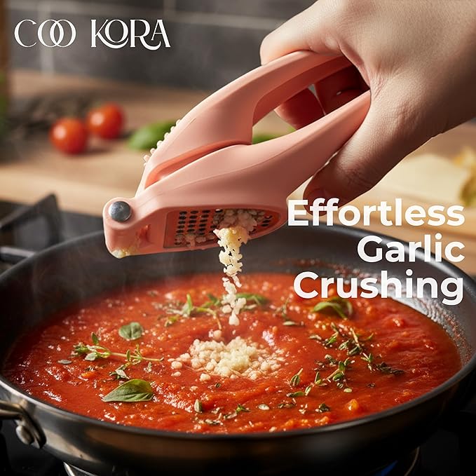COO KORA Garlic Press Stainless Steel, Garlic Mincer & Crusher, Ergonomic Handle, Easy to Clean Kitchen Tool Dishwasher Safe