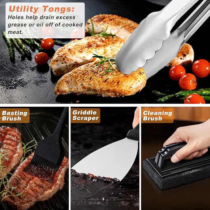 N NOBLE FAMILY 27 PCS Griddle Accessories Kit, Flat Top Grill Accessories Set for Camping, Professional Griddle Spatula Set with Melting Dome, Burger Press for Outdoor BBQ Teppanyaki