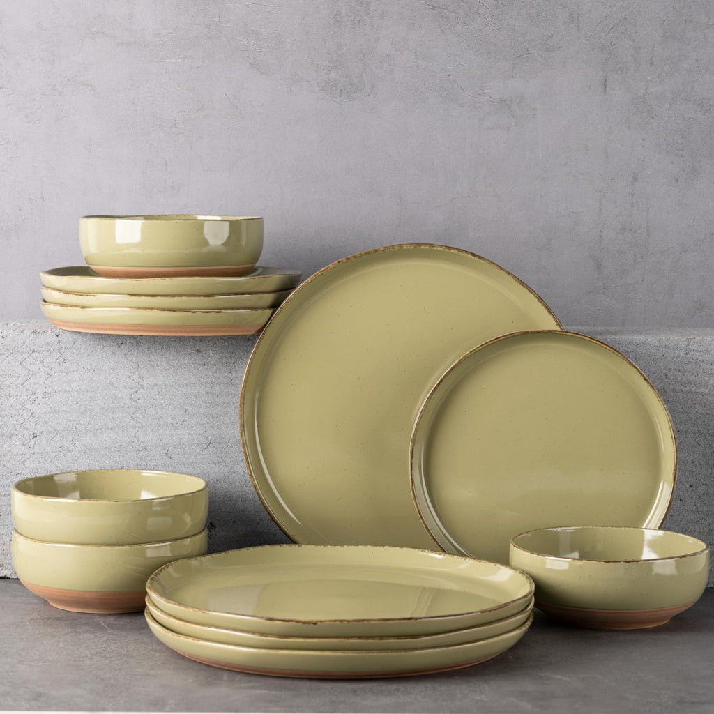AmorArc Dinnerware Sets for 4, 12 Pieces Ceramic Plates and Bowls Set