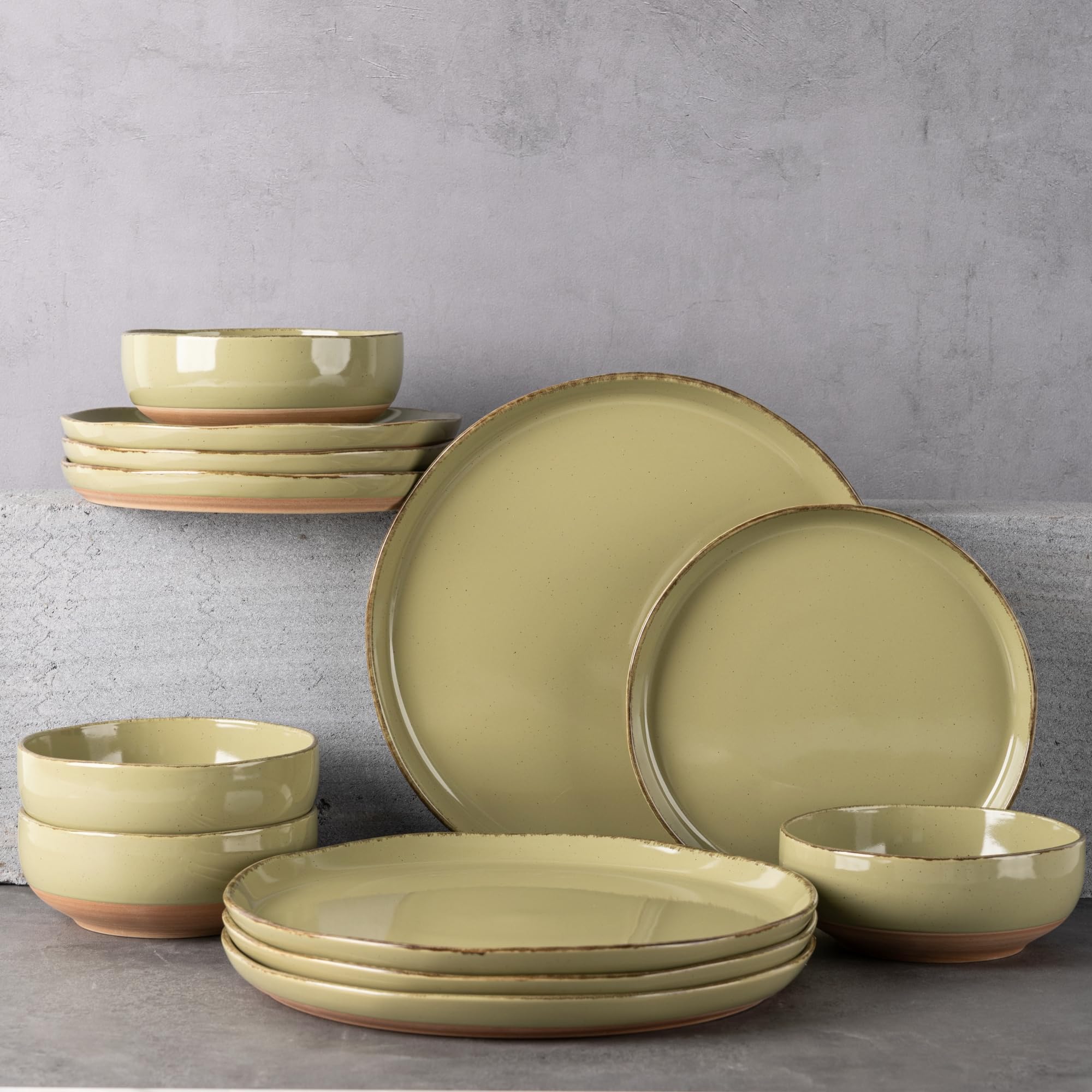 AmorArc Dinnerware Sets for 4, 12 Pieces Ceramic Plates and Bowls Set