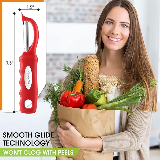 Spring Chef Swivel Vegetable Peeler with Ergonomic Handle, Set of 2, Red