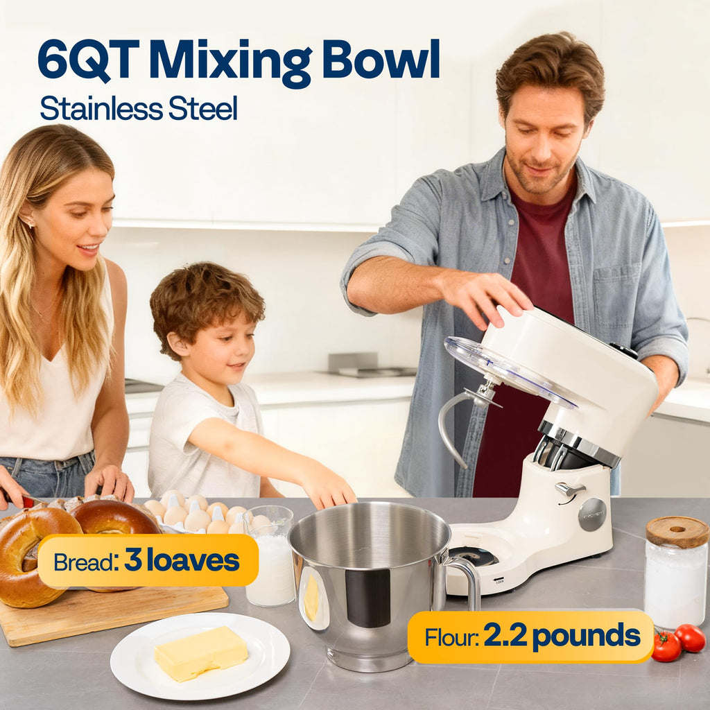 VIVOHOME Stand Mixer with Dough Proofing, 6-Quart Tilt-Head Mixer, White