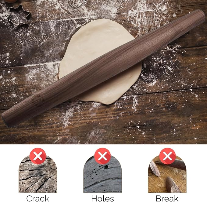 Black Walnut French Style Rolling Pin: Tapered Solid Wood Design. By Top Notch Kitchenware!