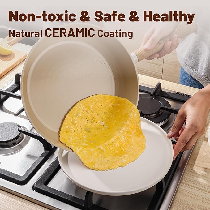 SENSARTE 17Pcs Ceramic Nonstick Cookware Set Non-toxic Healthy Pots and Pans Set Ceramic Kitchen Cooking Frying Pans with Stay-cool Handle, PFAS/PTFE/PFOA Free, Dishwasher Safe, Induction Compatible