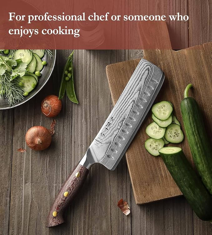 HEZHEN 7.4'' Nakiri Knife – 67 Layers Damascus Steel, Ultra Sharp Japanese Vegetable Knife for Home Cooks, Ergonomic Micarta Handle