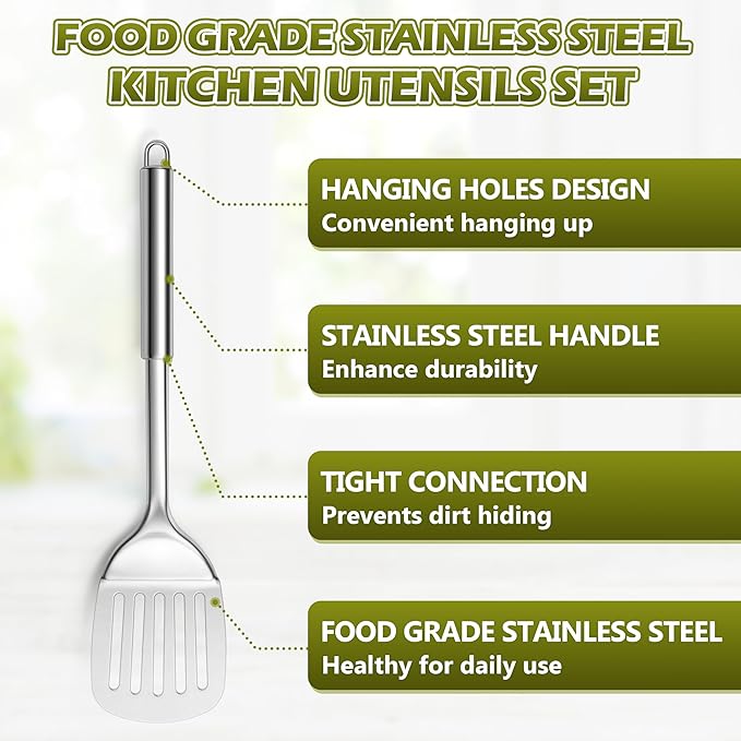 E-far Stainless Steel Kitchen Cooking Utensils Set, 10-Piece with Holder