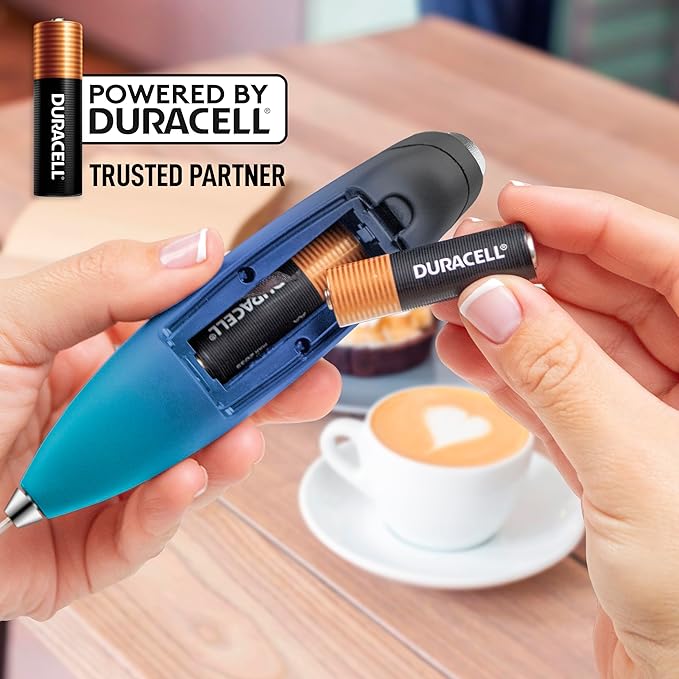 Zulay Kitchen Powerful Milk Frother Wand With Duracell Batteries - Ultra Fast Handheld Drink Mixer - Electric Whisk Foam Maker for Coffee, Lattes, Cappuccino & Matcha - Z1 Motor - Deep Sea