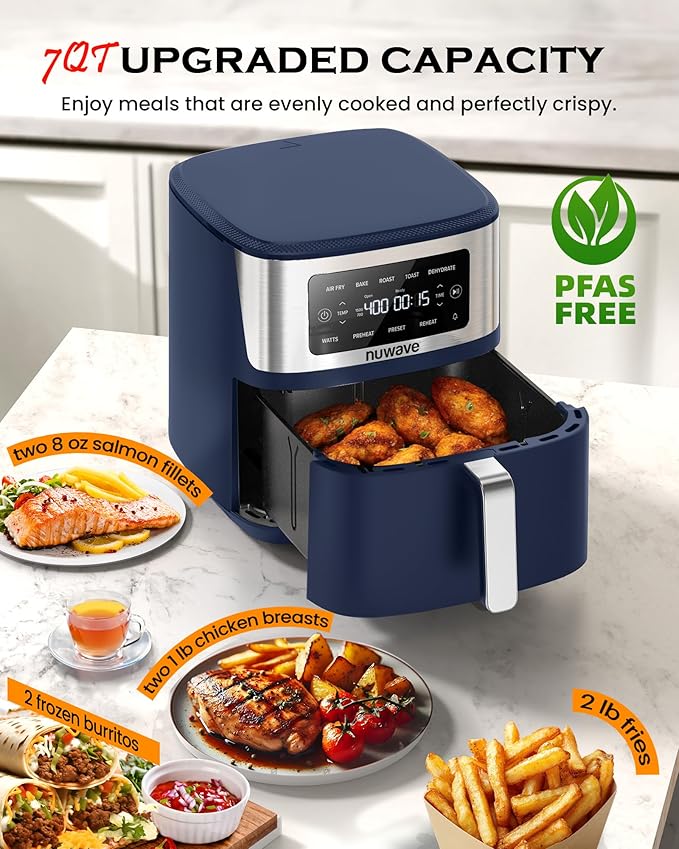 Nuwave Brio Plus 7QT Air Fryer, Extra Crispy Results w/Less Oil, PFAS-Free